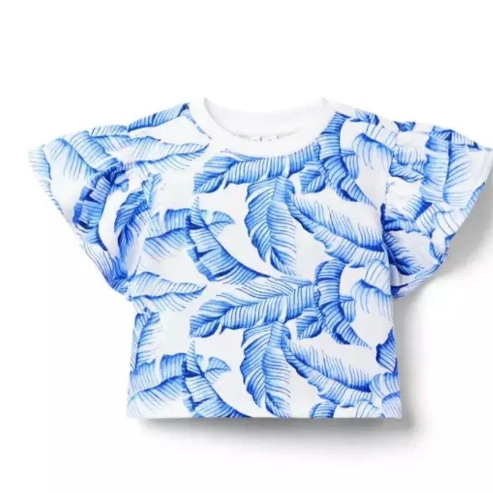 Janie and Jack 100048484 Flutter Sleeve French Terry Sweatshirt blue white NWT